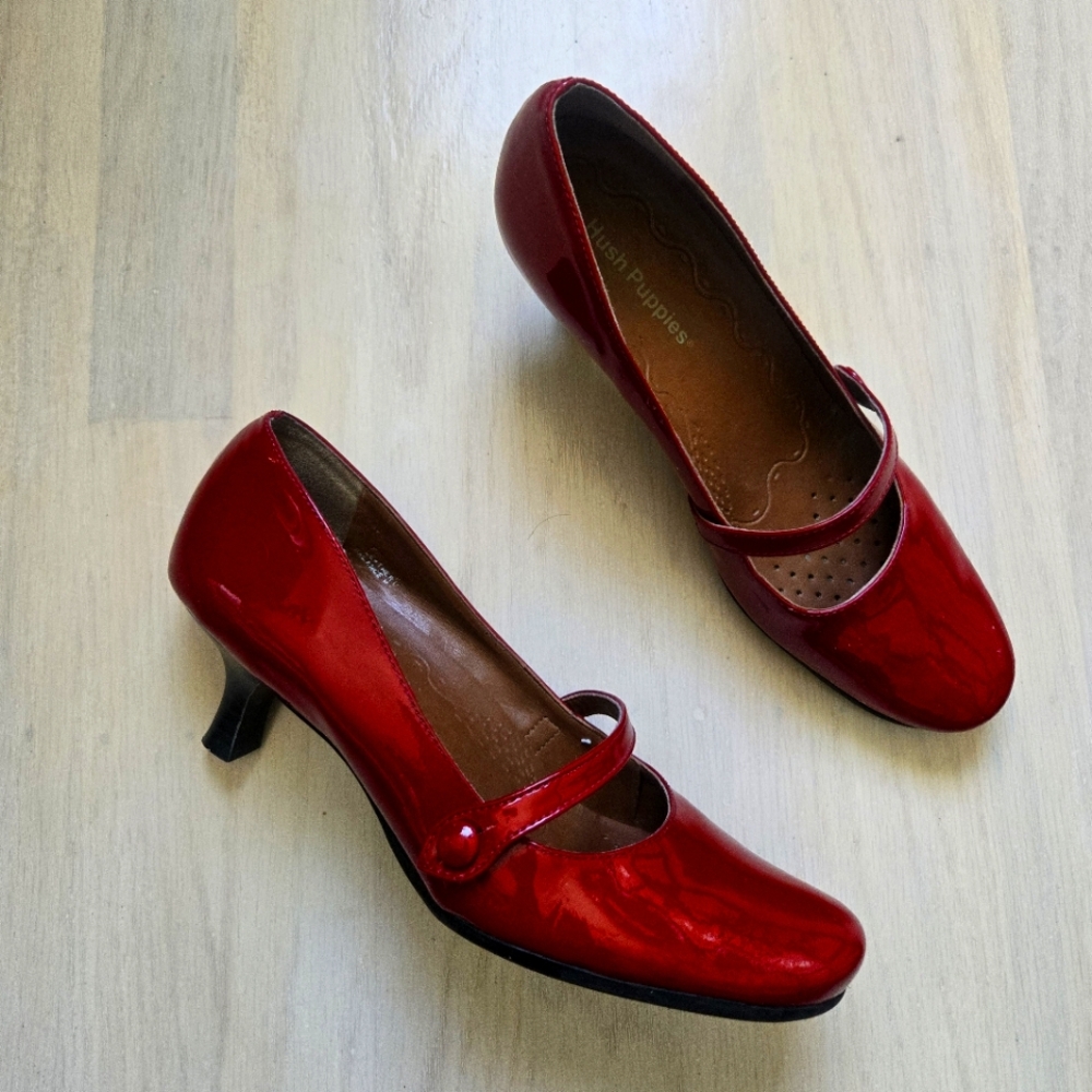 Red Patent Mary Jane Kitten Heels